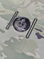 British Army - Royal Engineers / RE / Sapper / CIIIR / KING - Stable Belt Buckle - Locket Style nickel plated