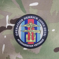 British Military Army Navy RAF woven 80mm dia circle patch / badge Op Herrick banner Telic
