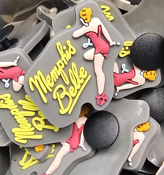 Memphis Belle nose art pin up b52 flying fortress clog / water shoe - novelty charm / gem / logo