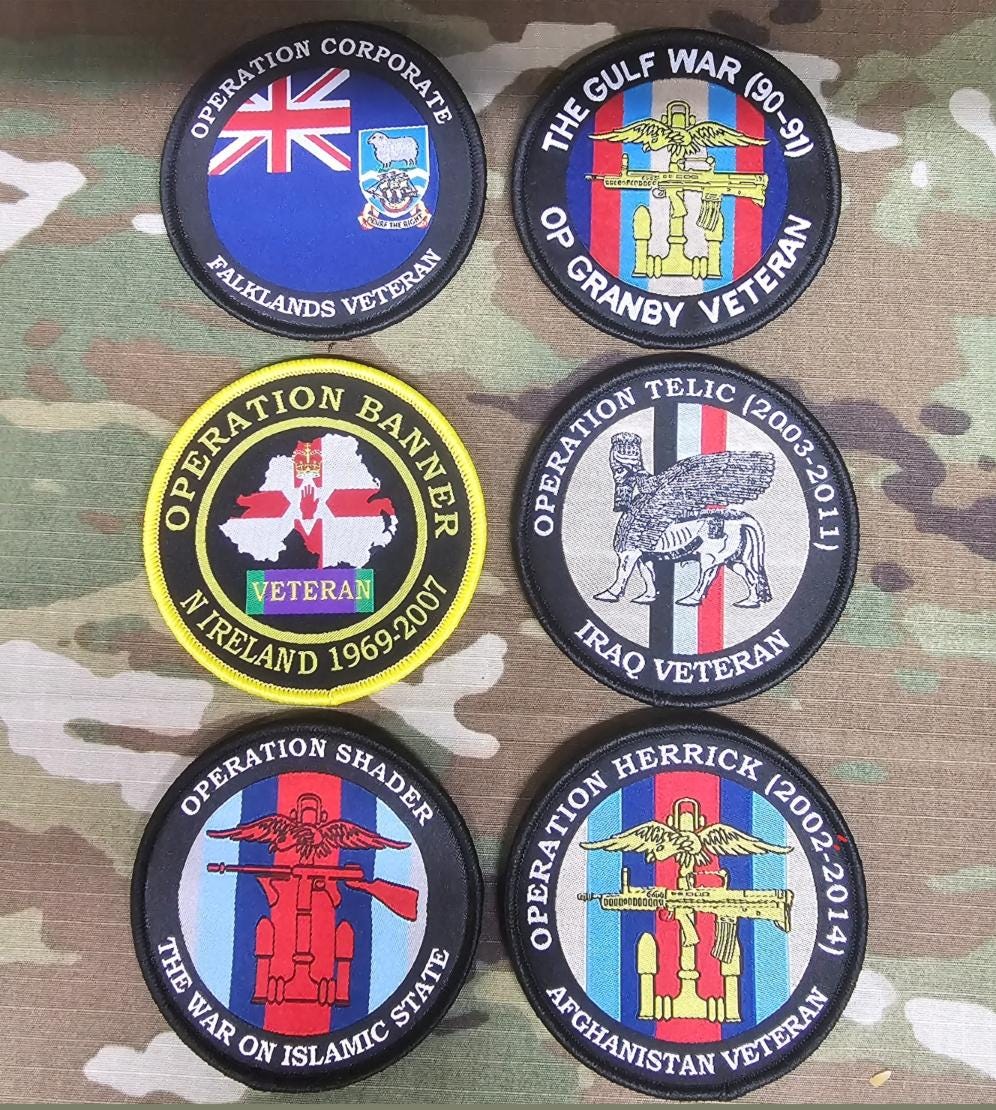 British Military Army Navy RAF woven 80mm dia circle patch / badge Op Herrick banner Telic
