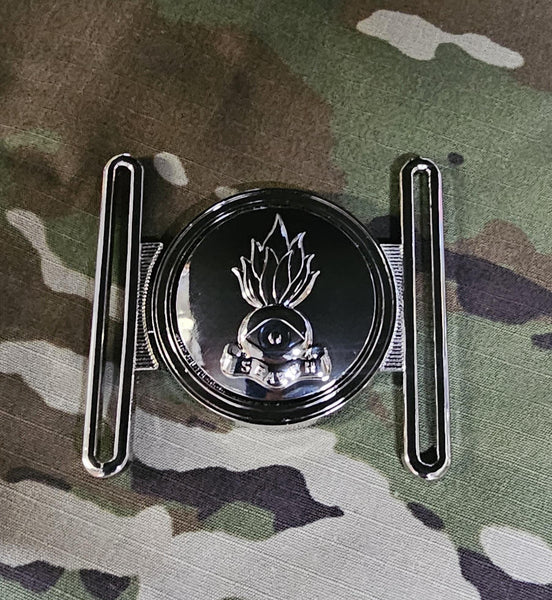 British Army RE Search Trade Stable Belt Buckle - Locket Style - durable nickel plated