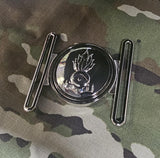 British Army RE Search Trade Stable Belt Buckle - Locket Style - durable nickel plated