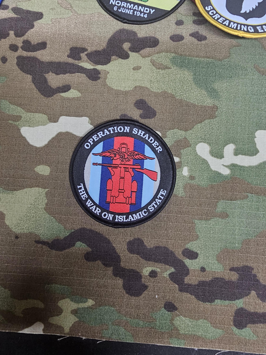 British Military Army Navy RAF woven 80mm dia circle patch / badge Op Herrick banner Telic