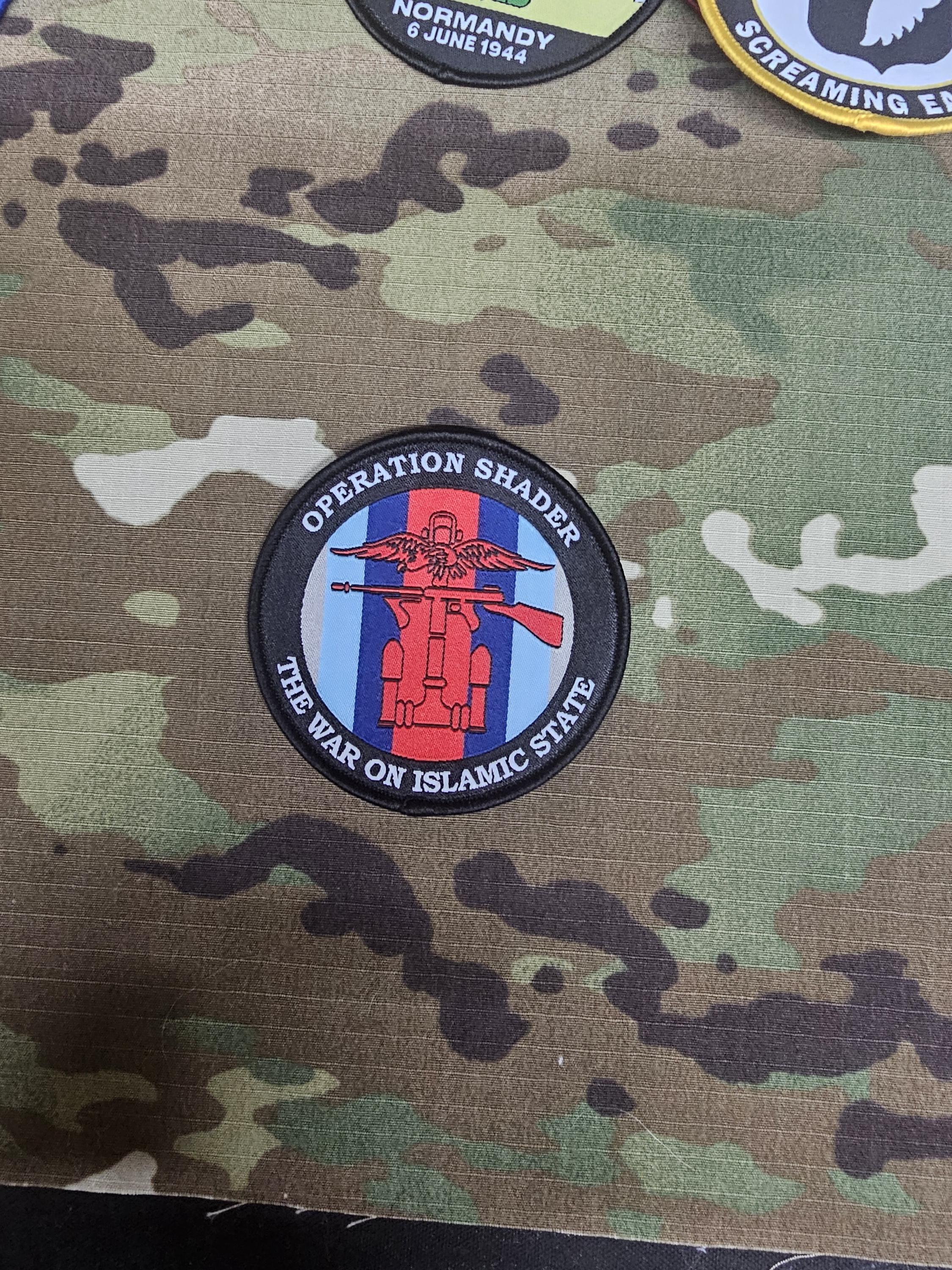 British Military Army Navy RAF woven 80mm dia circle patch / badge Op Herrick banner Telic