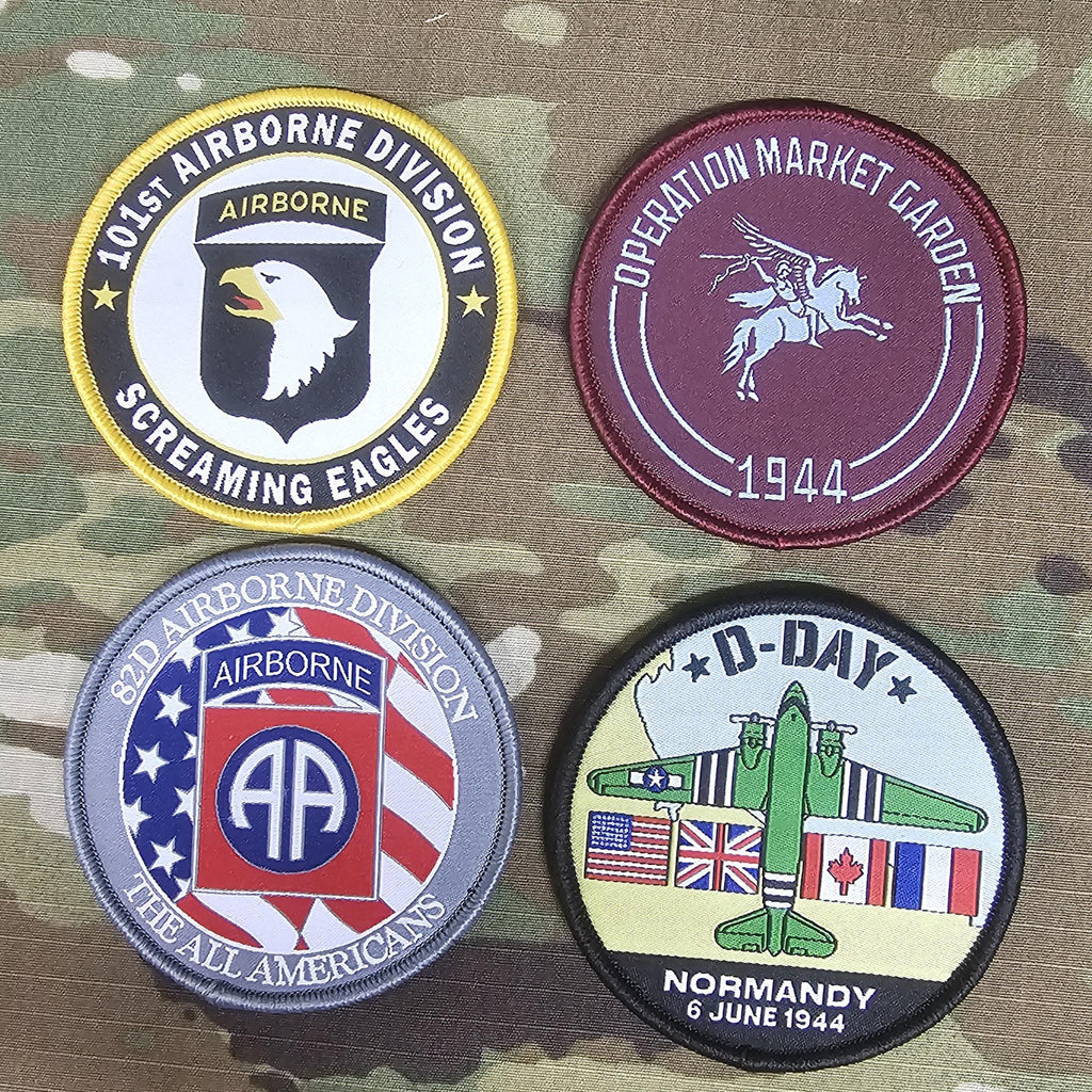 Airborne patch woven 80mm dia circle patch / badge - d day / 101st / 82nd / market garden