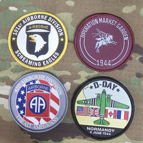 Airborne patch woven 80mm dia circle patch / badge - d day / 101st / 82nd / market garden