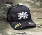 Black / Grey Subdued union jack / flag patch stitched cap Hat Flexfit yupoong multicam Camouflage classic trucker style snapback