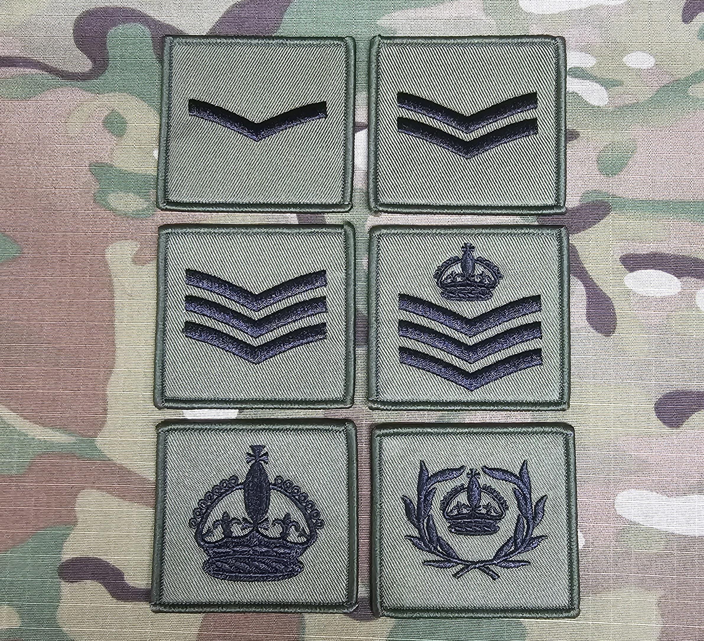 British Army Combat rank patch 5cmx6cm Olive variant / British Military / Army Navy RAF patch / badge - CIIIR Kings crown version
