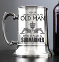 Never Underestimate an old man who is a Submariner / Twin Dolphins / Engraved Stainless Steel Tankard | Personalised Gift For Him