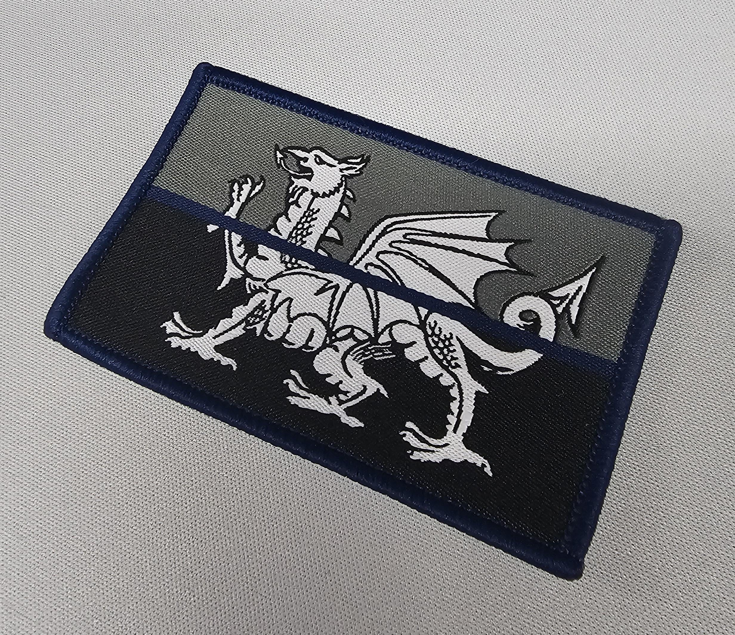 Welsh Cymru Heddlu Police Service / blue line - Emergency Service Thin Line - Union Jack / UJ / Union Flag - Woven Fabric Badge