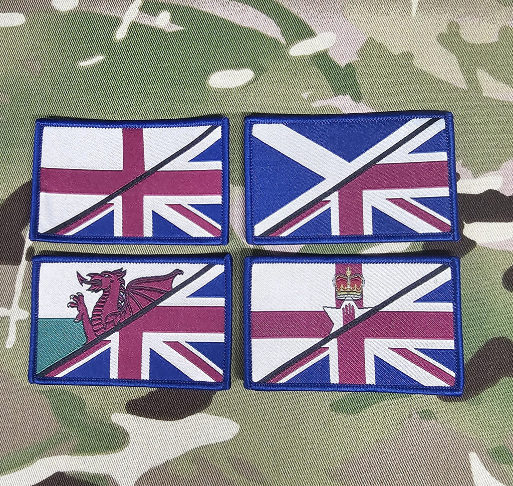 England / N Ireland / Wales / Scotland half Flag woven Badge Patch 50mm x 80mm flag vintage style velcro welsh Irish UK union jack