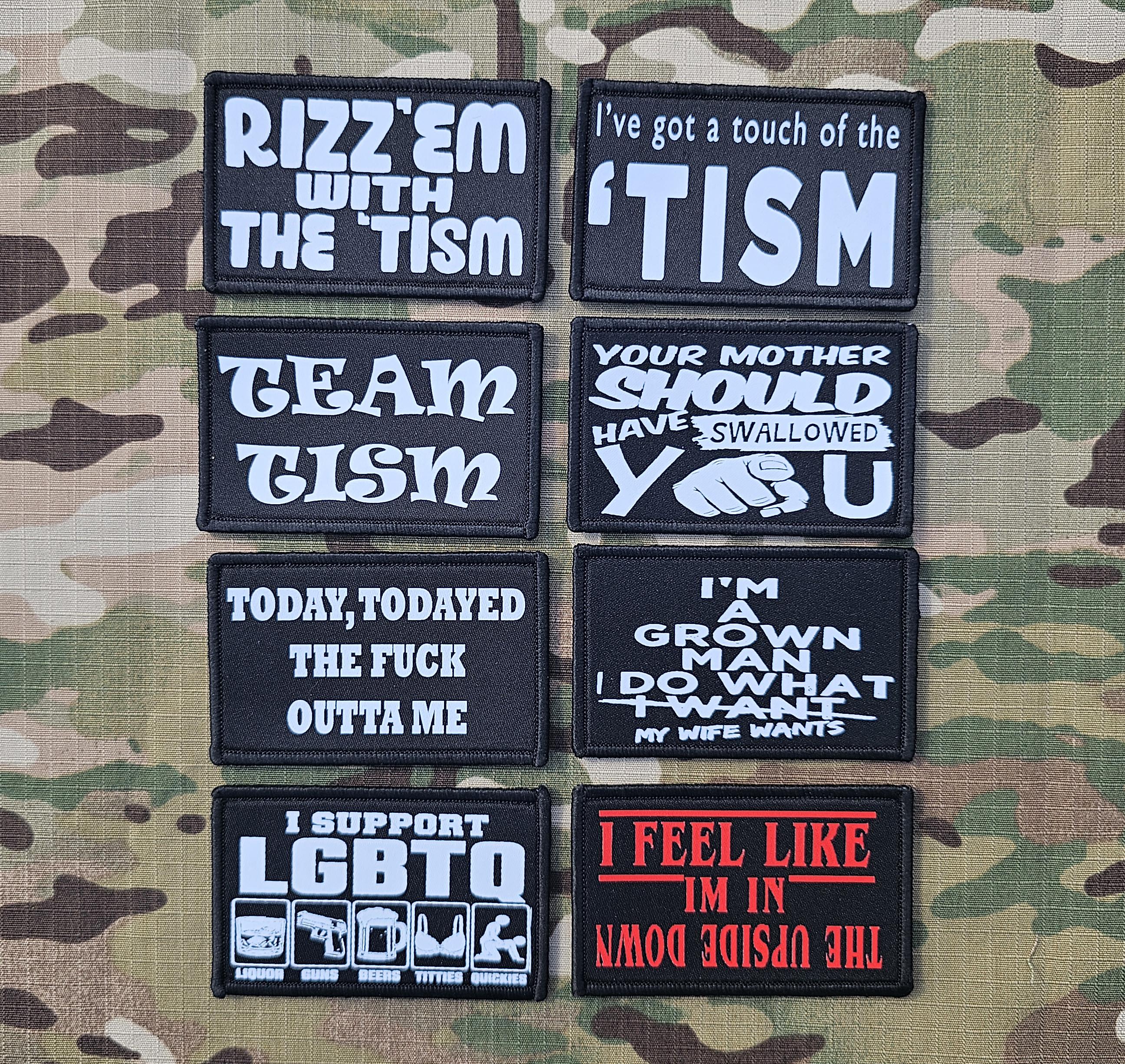 50mm x 80mm Morale Patch Badge - printed Design - laughing - tism - rizz em - Funny - joke - gift