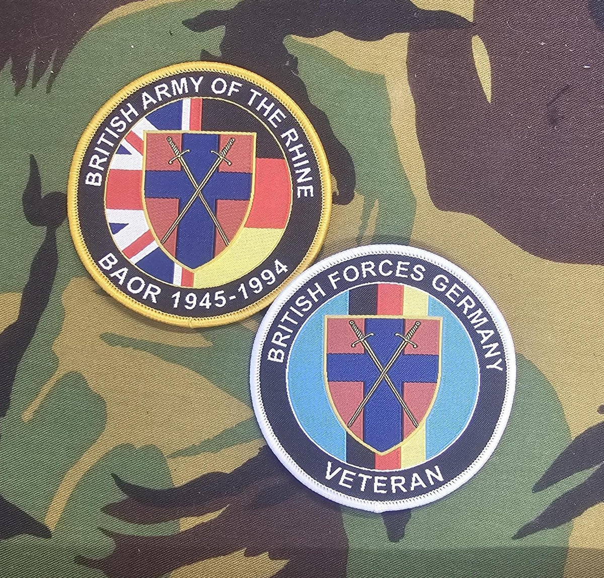 BAOR (British army of the rhine) / BFG (British Forces Germany) British Military Army Navy RAF woven 80mm dia circle patch / badge