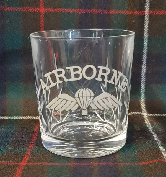 Airborne Wings - Engraved High Quality Heavy Sword cut pattern crystal whiskey Tumbler Glass 320ml - para / paratrooper