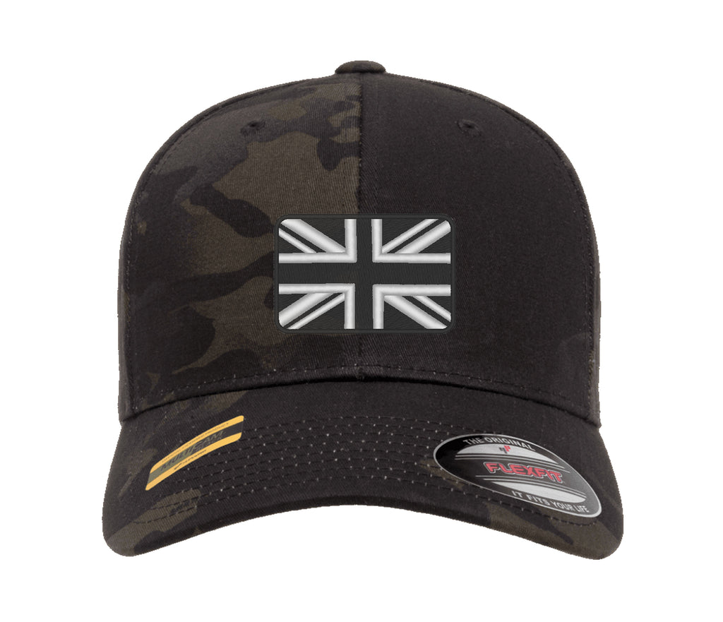 Bestickte Flexfit Yupong-Kappe mit Union-Flagge in Schwarz und Weiß