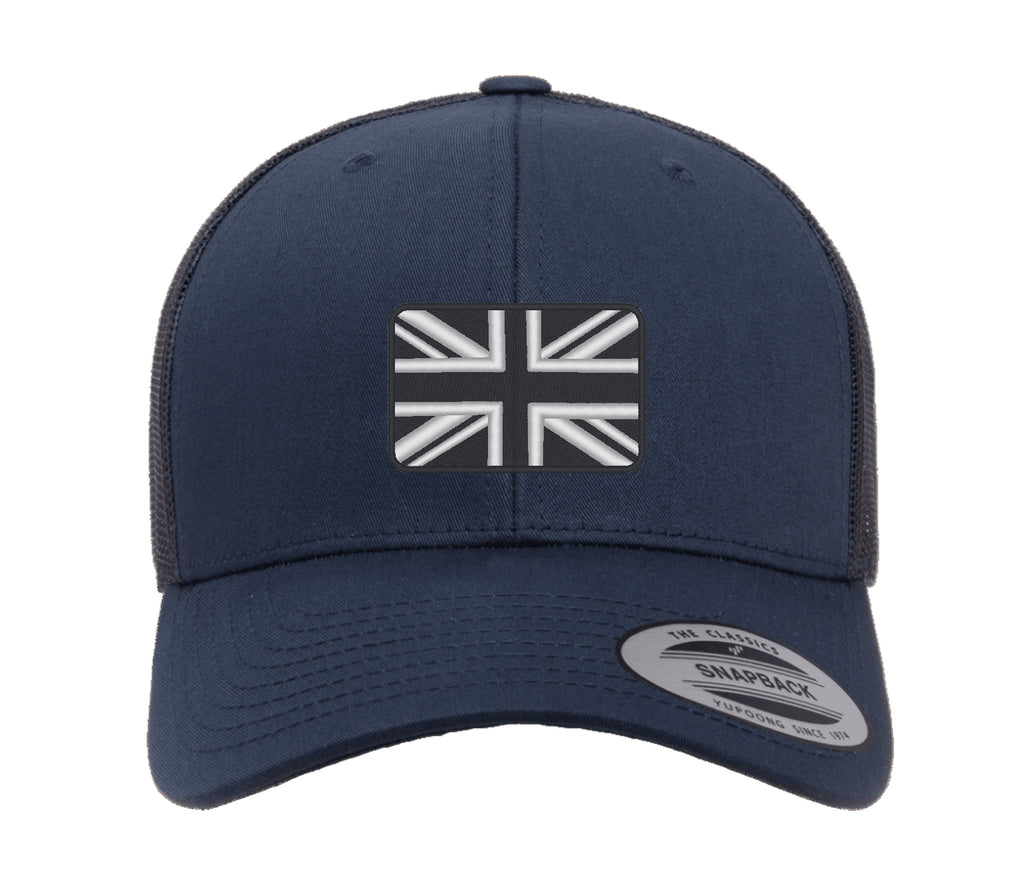 Bestickte Flexfit Yupong-Kappe mit Union-Flagge in Schwarz und Weiß