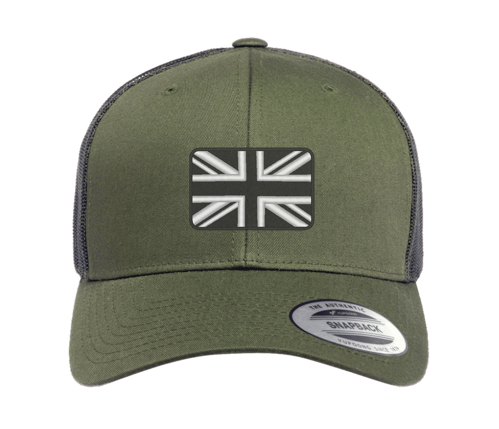 Bestickte Flexfit Yupong-Kappe mit Union-Flagge in Schwarz und Weiß