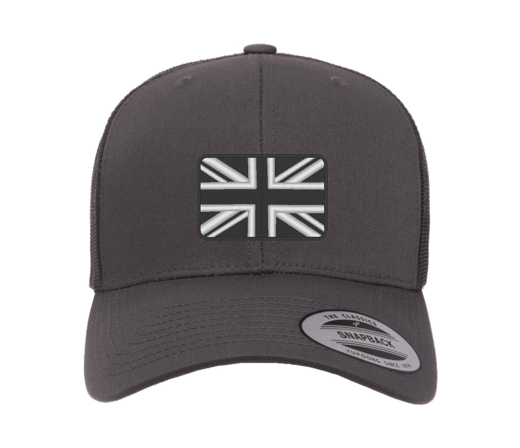 Bestickte Flexfit Yupong-Kappe mit Union-Flagge in Schwarz und Weiß
