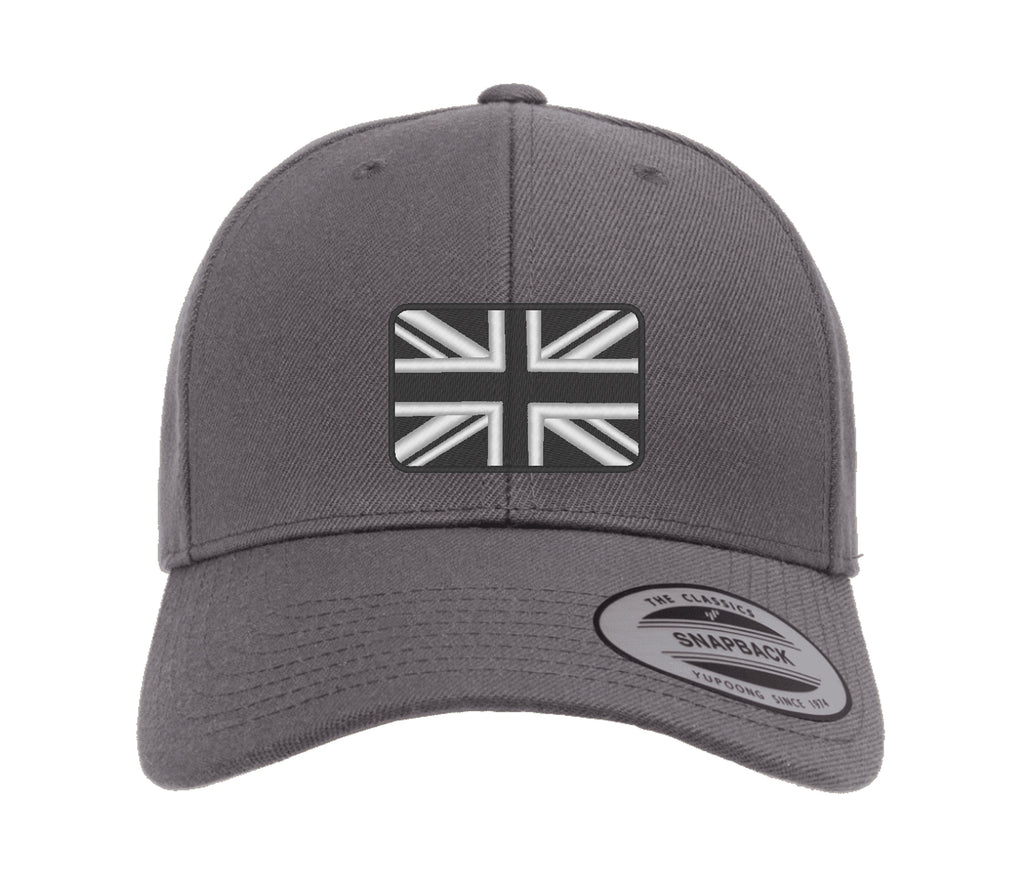 Bestickte Flexfit Yupong-Kappe mit Union-Flagge in Schwarz und Weiß