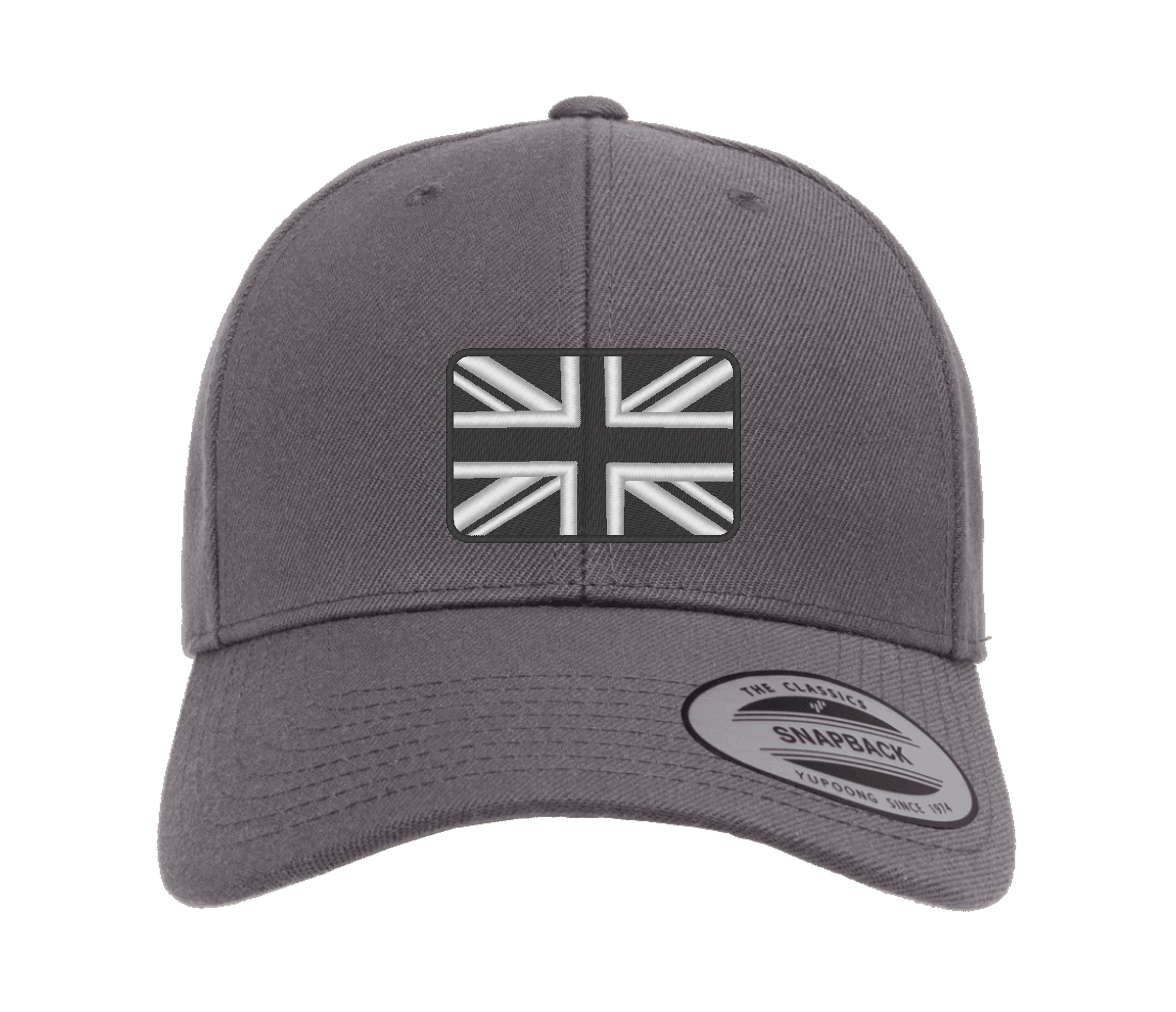 Bestickte Flexfit Yupong-Kappe mit Union-Flagge in Schwarz und Weiß