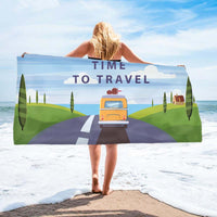 Time to Travel Campervan Surf Bus - Fully Printed Towel - Choose your size