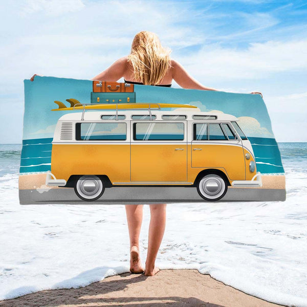 VW Type 1 Campervan Retro Surf Bus - Fully Printed Towel - Choose your size