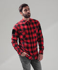 H39 Exclusive - Tactical Checked flannel long sleeve shirt Complete with velcro arm patches (red black check)