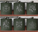 Engraved / Personalised Hipflask 6oz Matte Black - Coat of Arms / Scottish Clan Crest