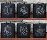 Engraved / Personalised Hipflask 6oz Matte Black - Coat of Arms / Scottish Clan Crest