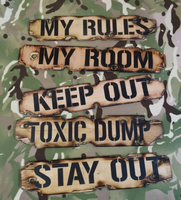 The perfect Kids wooden sign - bedroom / den / snug / playroom - battlefield damaged look to fit right ideal for any little soldier