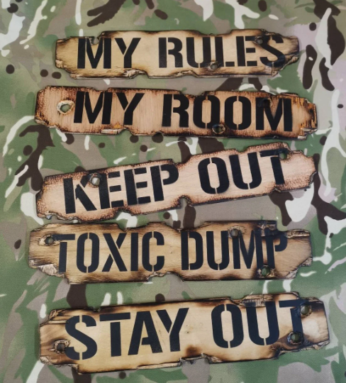 The perfect Kids wooden sign - bedroom / den / snug / playroom - battlefield damaged look to fit right ideal for any little soldier