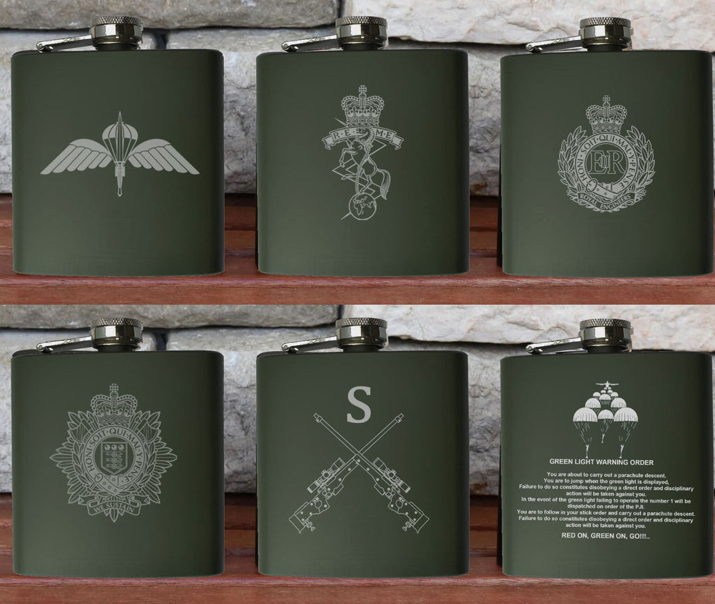 Engraved / Personalised Hipflask 6oz Matte Olive Green Finish