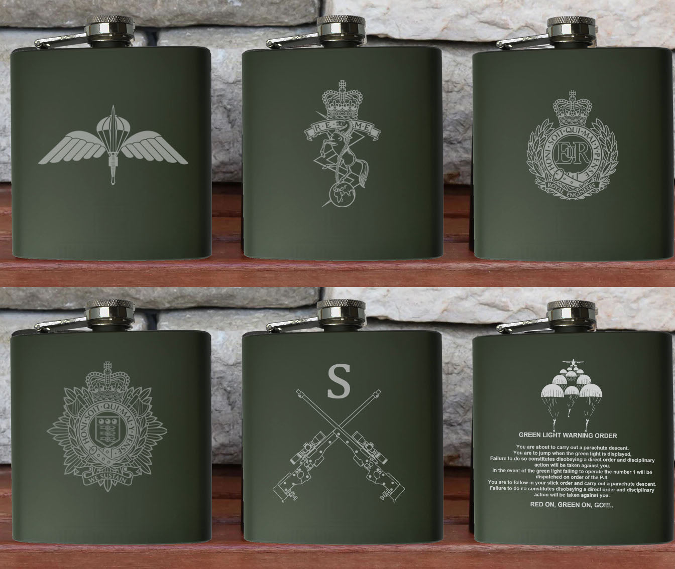 Engraved / Personalised Hipflask 6oz Matte Olive Green Finish