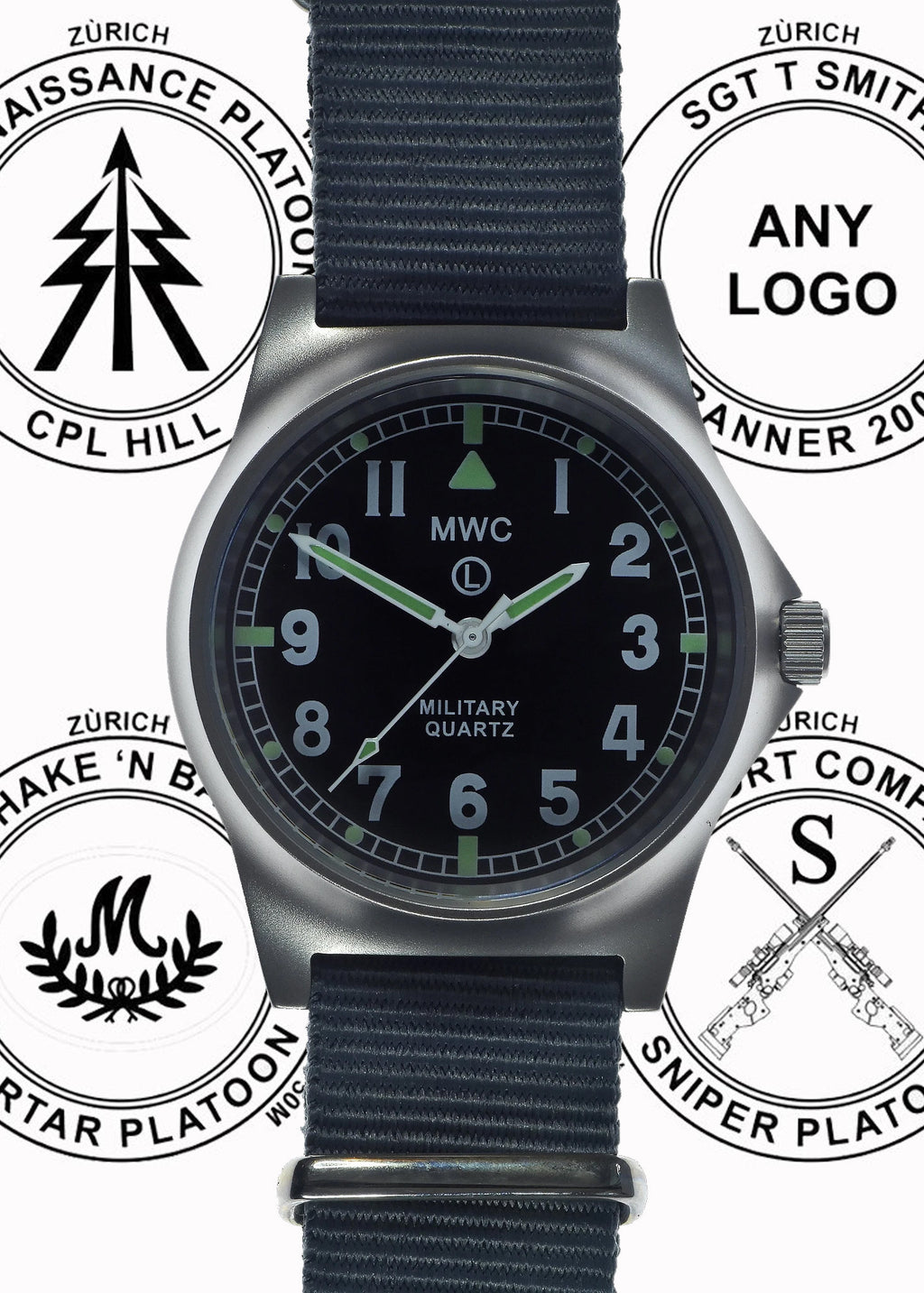 Military Watch MWC G10 LM Stainless Steel Military Watch (no date window) on a Grey NATO Strap - 50m Depth