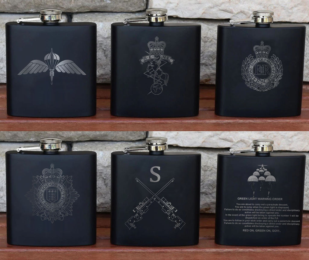 Personalised Gift Engraved / Personalised Hipflask 6oz Matte Black logo & Text