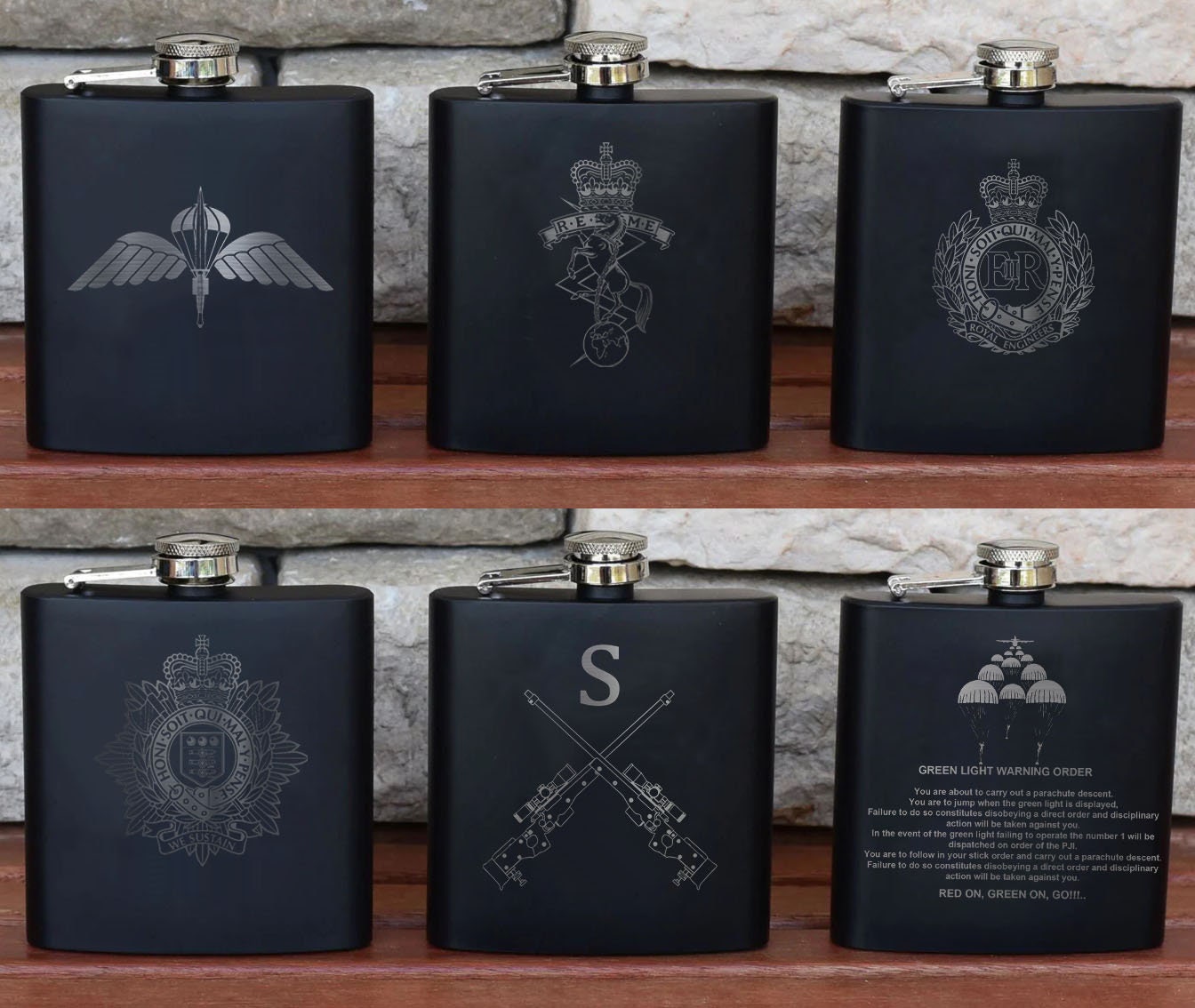 Personalised Gift Engraved / Personalised Hipflask 6oz Matte Black logo & Text