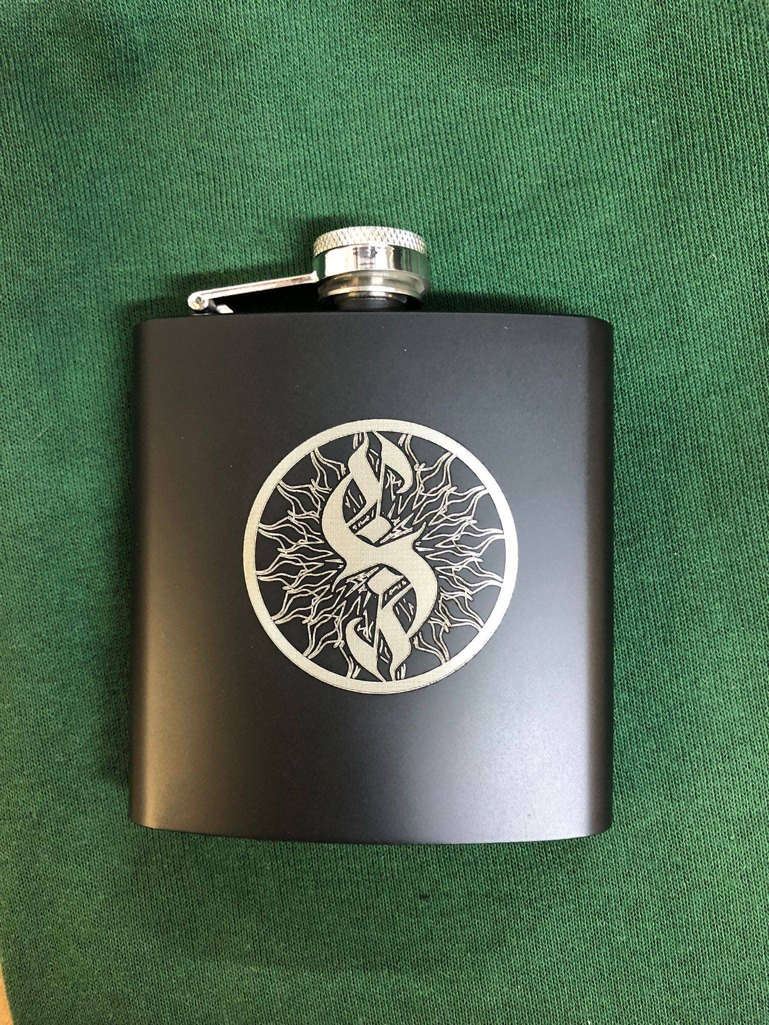 Personalised Gift Engraved / Personalised Hipflask 6oz Matte Black logo & Text