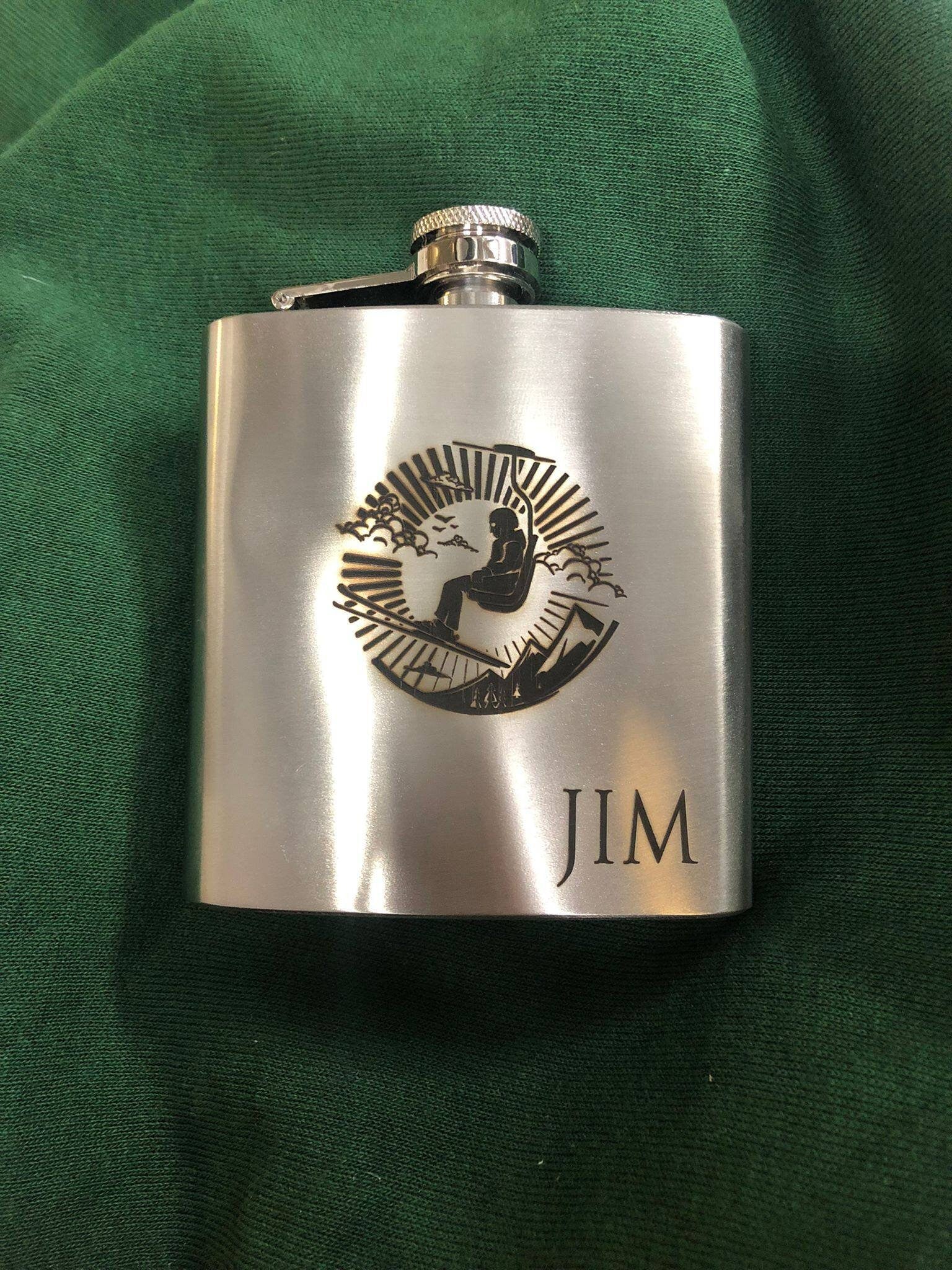 Personalised Gift Engraved / Personalised Hipflask 6oz polished steel logo & Text