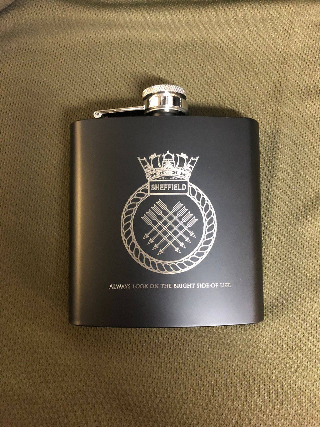 Personalised Gift Engraved / Personalised Hipflask 6oz Matte Black logo & Text