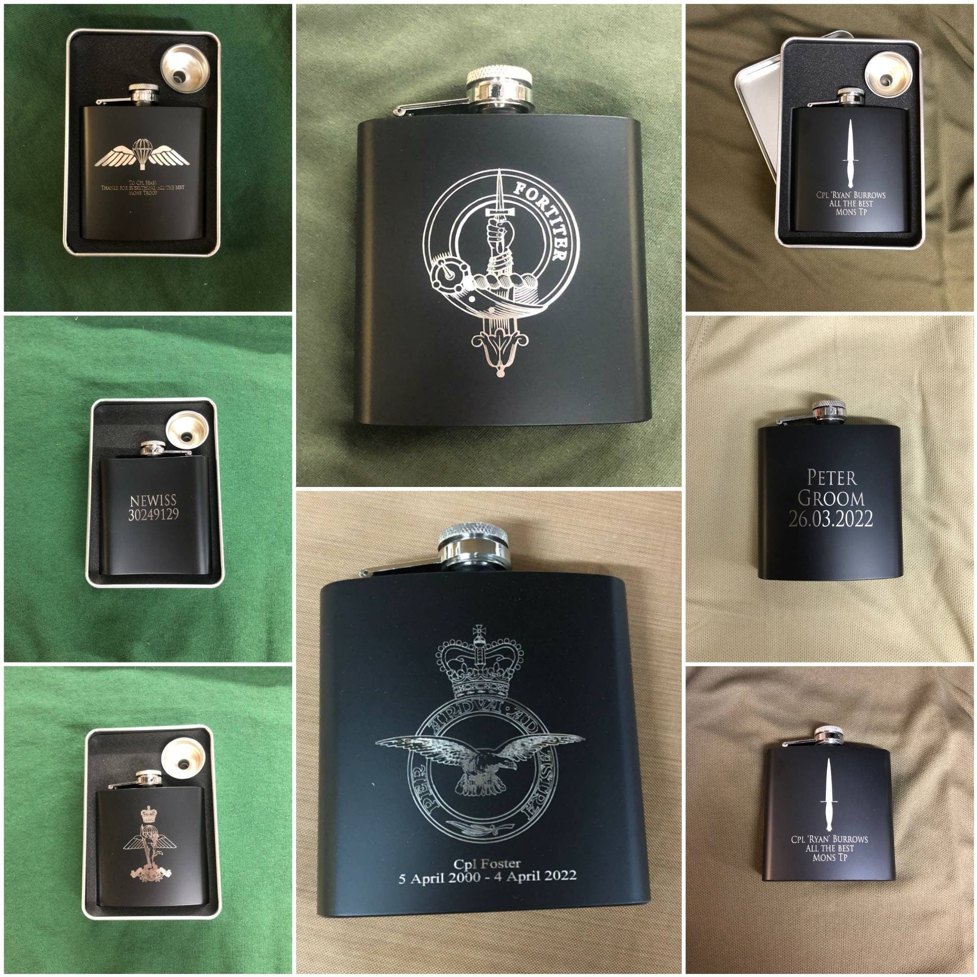 Personalised Gift Engraved / Personalised Hipflask 6oz Matte Black logo & Text