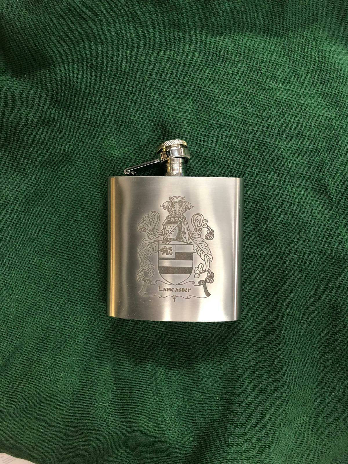 Personalised Gift Engraved / Personalised Hipflask 6oz polished steel logo & Text