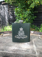 Personalised Gift Engraved / Personalised Hipflask 6oz Matte Olive Green logo & Text