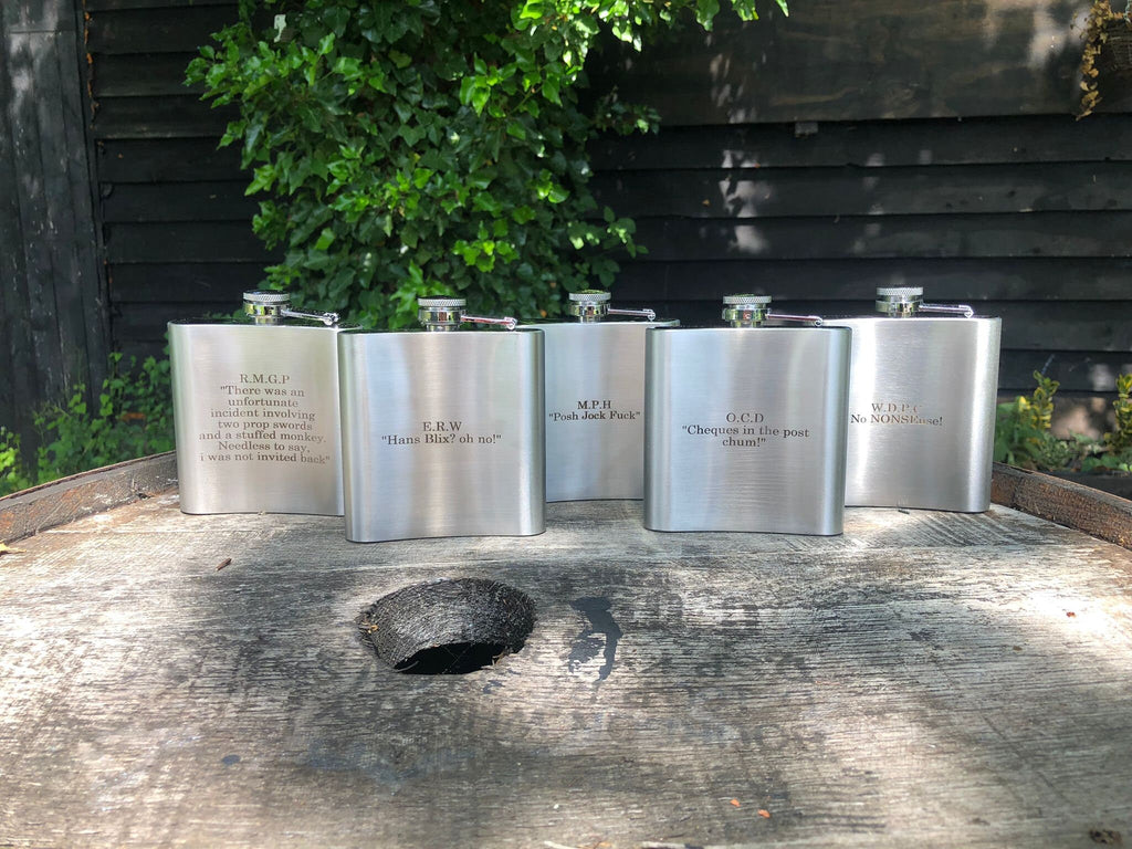 Personalised Gift Engraved / Personalised Hipflask 6oz polished steel logo & Text