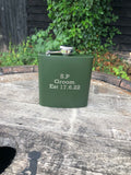 Personalised Gift Engraved / Personalised Hipflask 6oz Matte Olive Green logo & Text