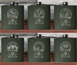 Personalised Gift Engraved / Personalised Hipflask 6oz Matte Black logo & Text - scottish scotland highland family crest clan shield totum