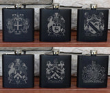 Personalised Gift Engraved / Personalised Hipflask 6oz Matte Black logo & Text - scottish scotland highland family crest clan shield totum