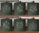Personalised Gift Engraved / Personalised Hipflask 6oz Matte Black logo & Text - scottish scotland highland family crest clan shield totum