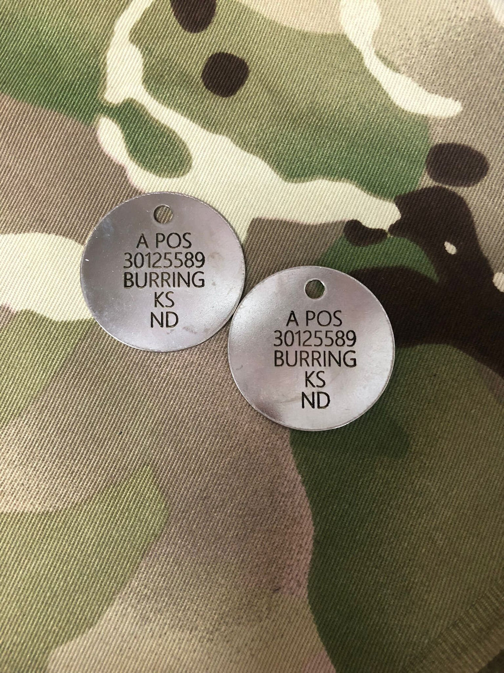 Engraved Current British Army Identification ID Dog Tags (same on both tags or different on both tags)