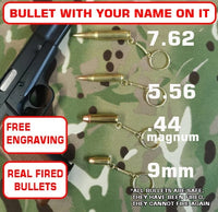 Own the bullet with your name on - own the myth a great gift / keepsake keyring ammo 9mm .44 Magnum 7.62 5.56 nato round