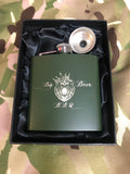 Personalised Gift Engraved / Personalised Hipflask 6oz Matte Olive Green logo & Text